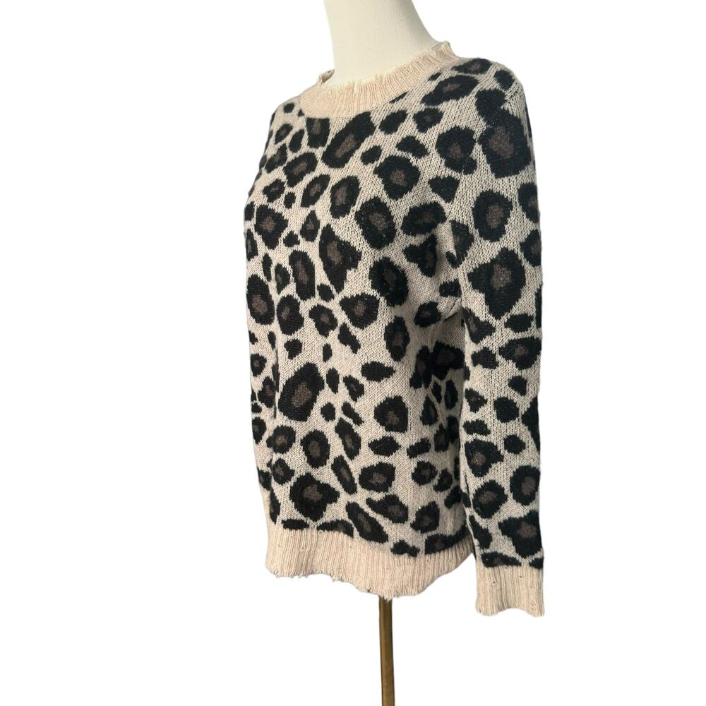 Aqua Distressed Leopard Print 100% Cashmere Sweater Edgy Animal Grunge 80s Small - Picture 4 of 12